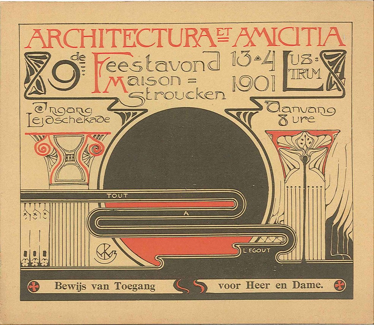 Eintrittsnachweis für den Festabend am 13. April 1901 anlässlich des 9. Lustrums von Architectura et Amicitia von Willem Kromhout