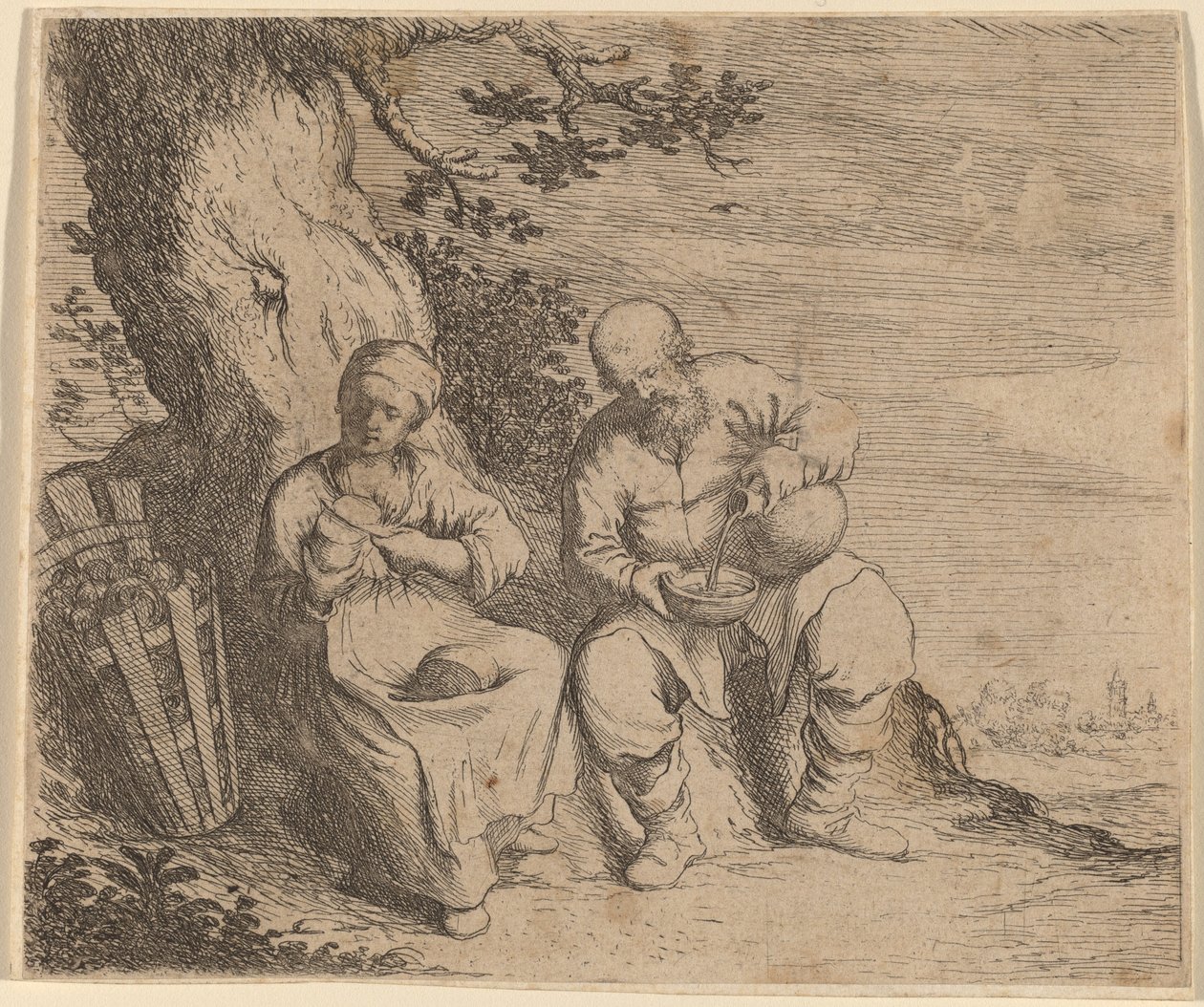 Bauernpaar sitzt unter einem Baum von Willem Basse