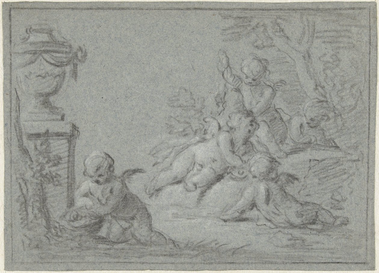 Putti in einer Landschaft mit einer Vase von Willem Bilderdijk