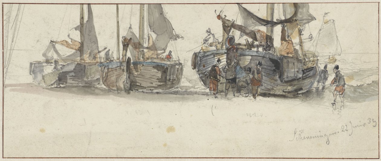 Fischerboote am Strand von Scheveningen von Willem Roelofs (I)