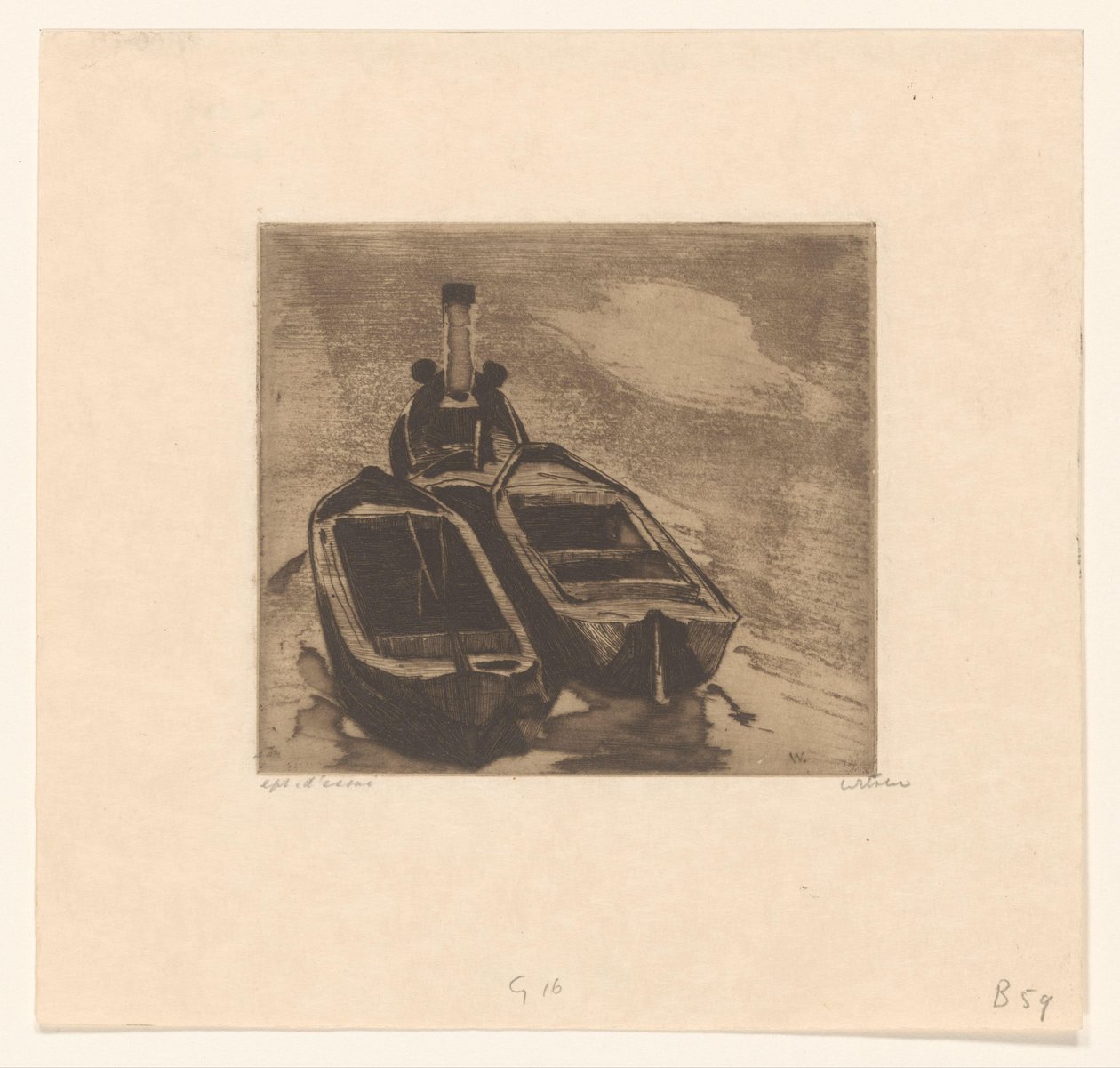 Schlepper mit zwei Kähnen von Willem Witsen (signed by artist)