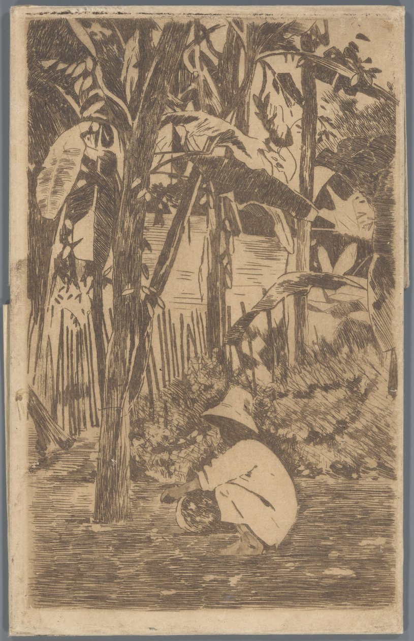 Hockender Junge in einem Garten, Buitenzorg von Willem Arnoldus Witsen
