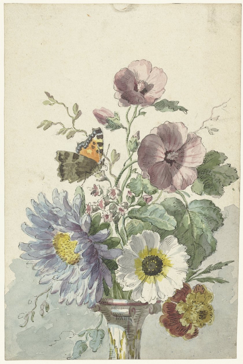 Blumenstrauß mit einem Schmetterling von Willem van Leen