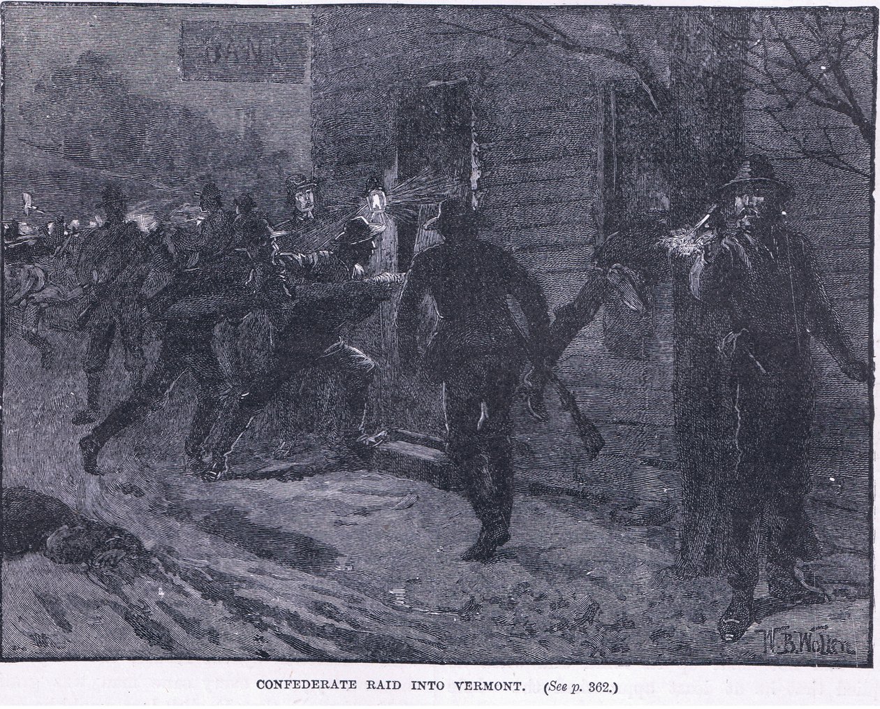 Konföderiertenüberfall in Vermont 1865 n. Chr. von William Barnes Wollen