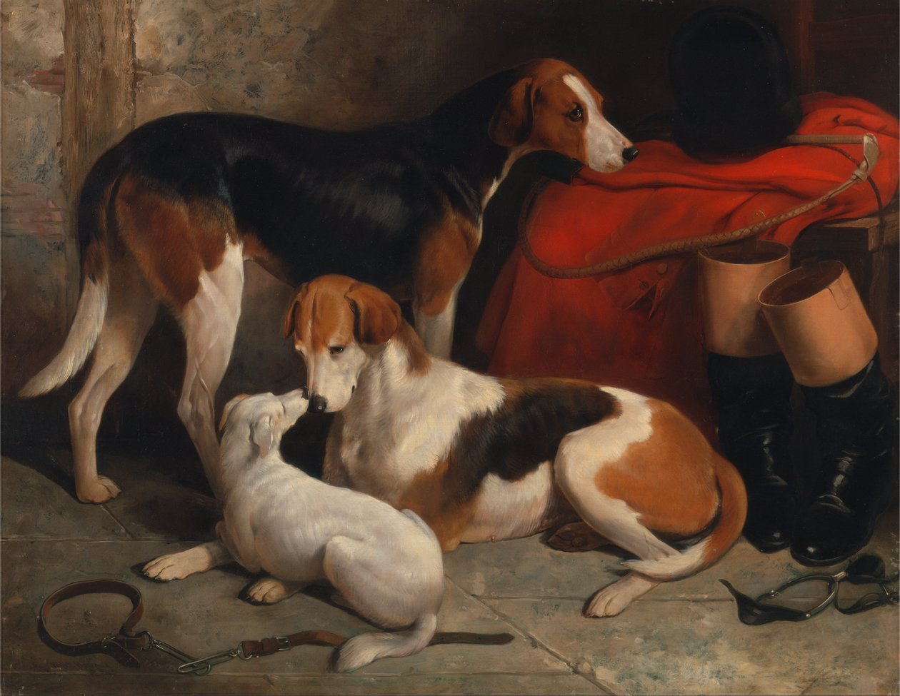 Ein Paar Foxhounds mit einem Terrier, Eigentum von Lord Henry Bentinck von William Barraud