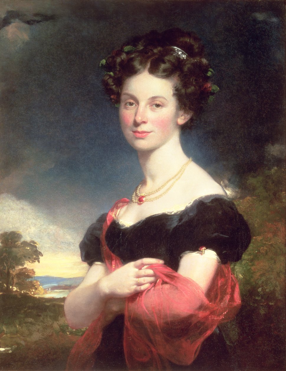 Porträt einer Dame in einem schwarzen Kleid, 1825 von William Beechey