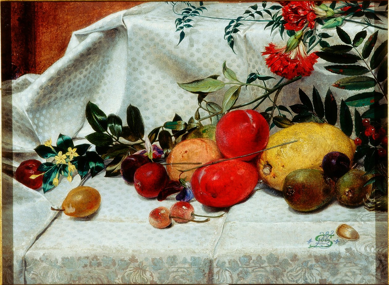 Studie von Blumen und Früchten, 1860 von William Bell Scott