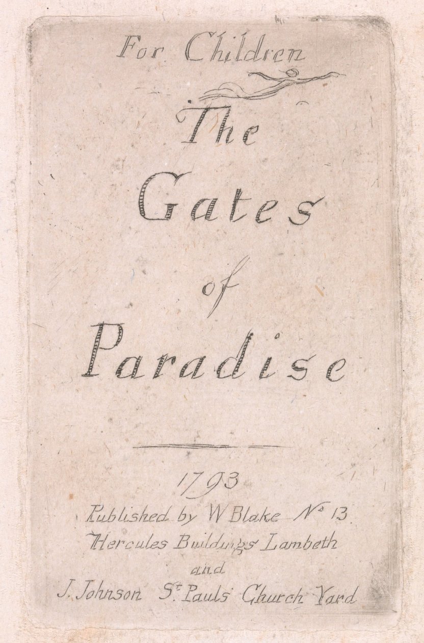 Für Kinder. Die Tore des Paradieses, Tafel 2, Titelseite von William Blake