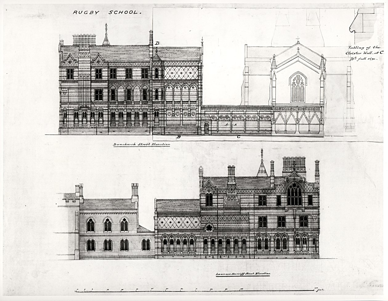 West- und Nordansichten, Neue Schule, Rugby School, 1867 von William Butterfield
