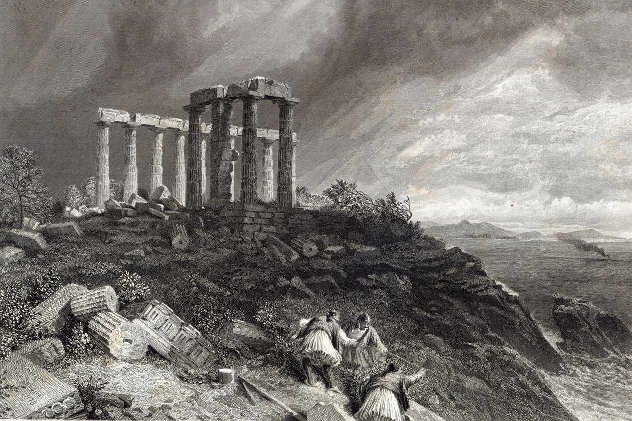 Tempel der Minerva Sunium, graviert von J. Saddler von William Crimea Simpson