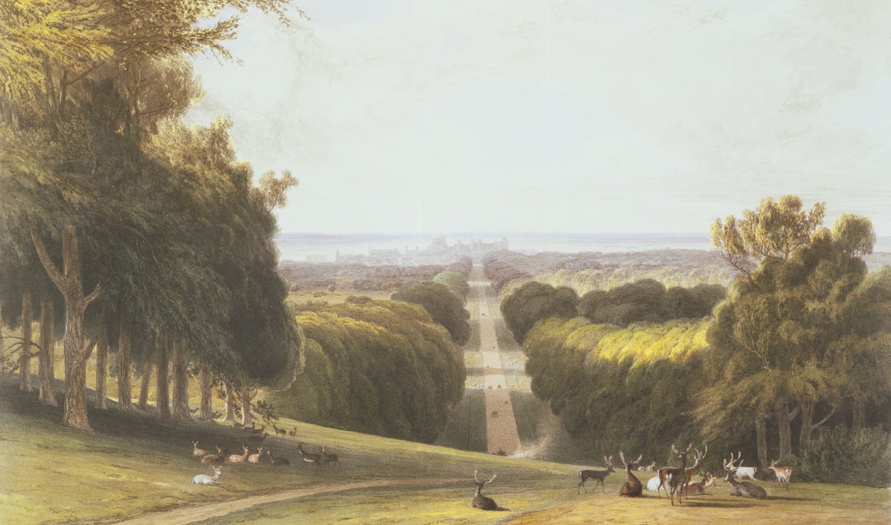 Der Lange Spaziergang, Windsor Park, aus einer Sammlung von Ansichten von Windsor, Eton und Virginia Water, ca. 1827-30 von William Daniell