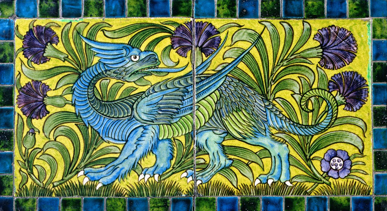 Fliese mit Drachendesign von William de Morgan