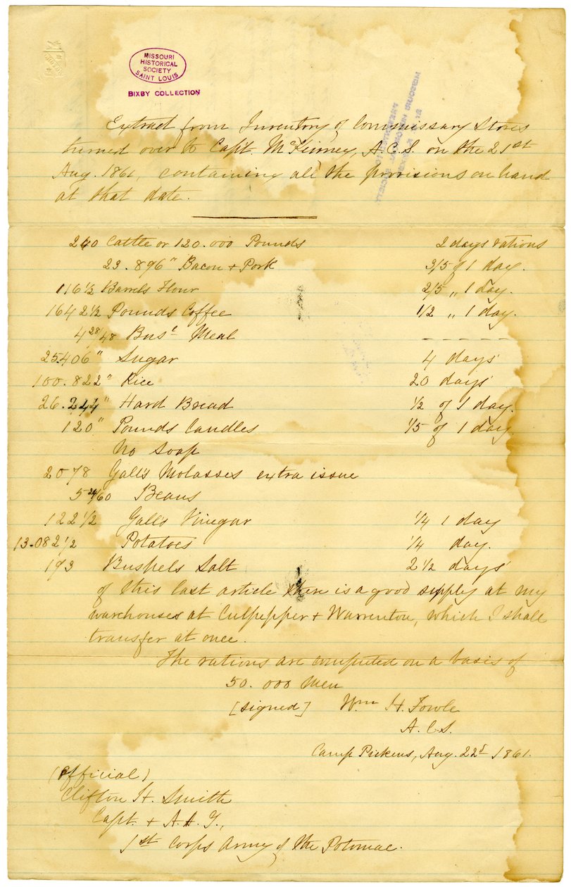 Liste aller vorhandenen Vorräte von William H. Fowle