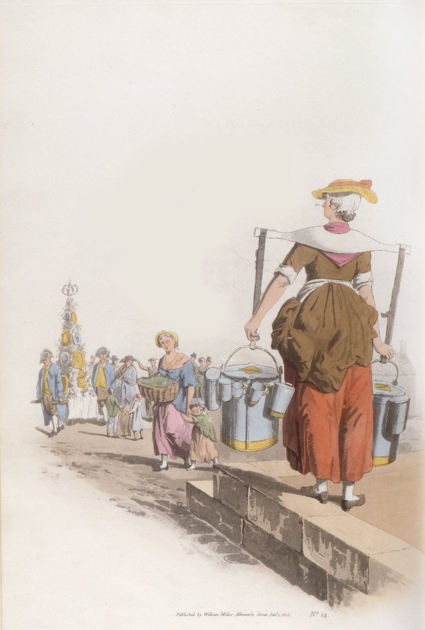 Milchfrau, aus Costume of Britain, ca. 1819 von William Henry Pyne