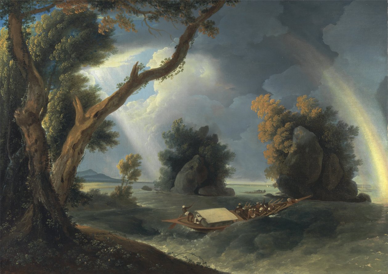 Sturm am Ganges, mit Mrs. Hastings nahe den Col-gon-Felsen von William Hodges