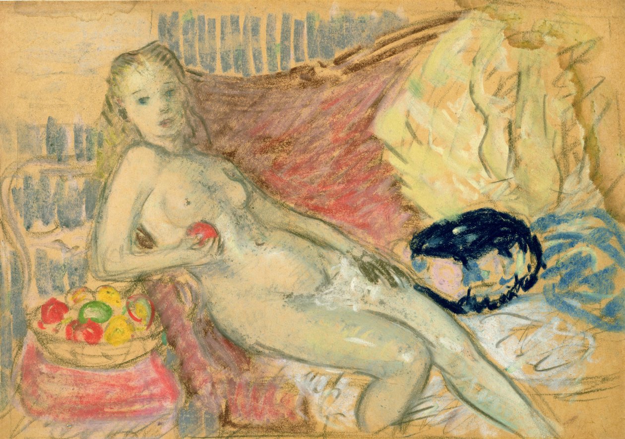 Studie für Akt mit Apfel von William James Glackens