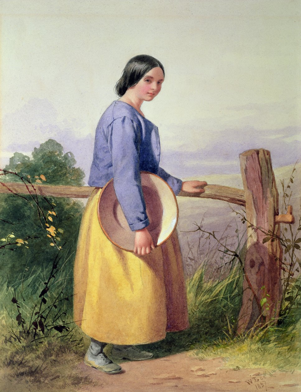 Ein Landmädchen steht an einem Zaun von William Lee