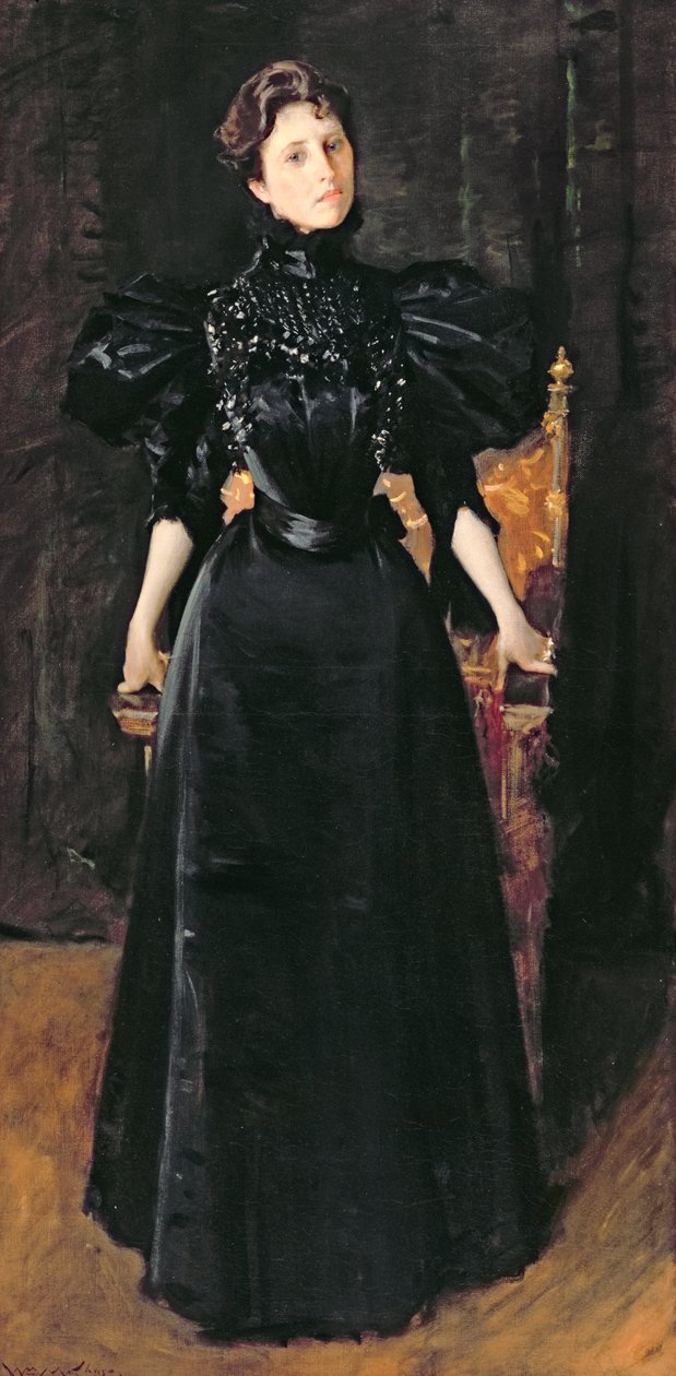 Porträt einer Dame in Schwarz von William Merritt Chase
