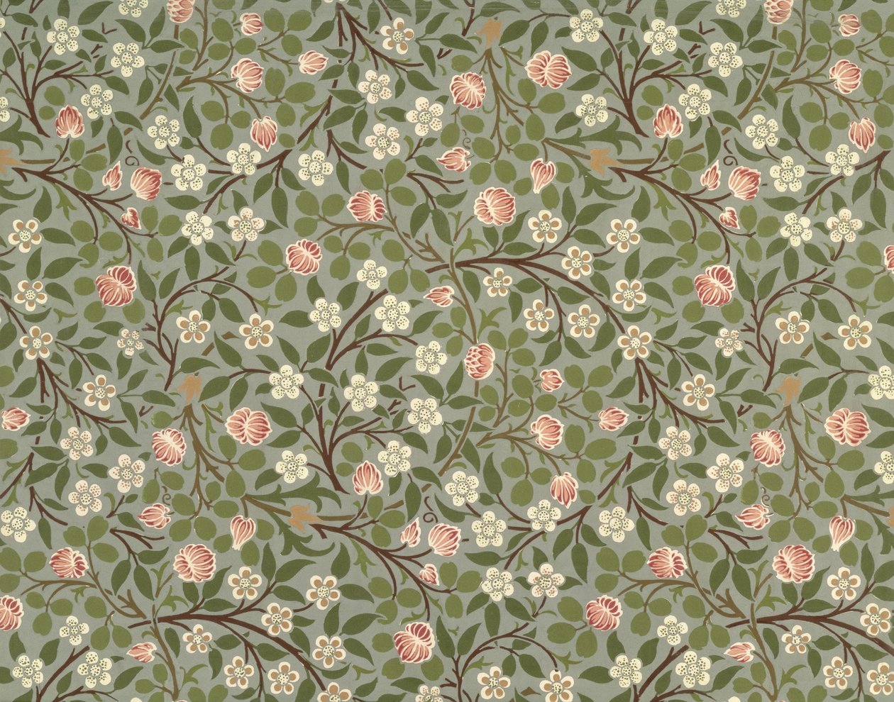 Kleines rosa-weißes Blumenmuster Tapetendesign von William Morris