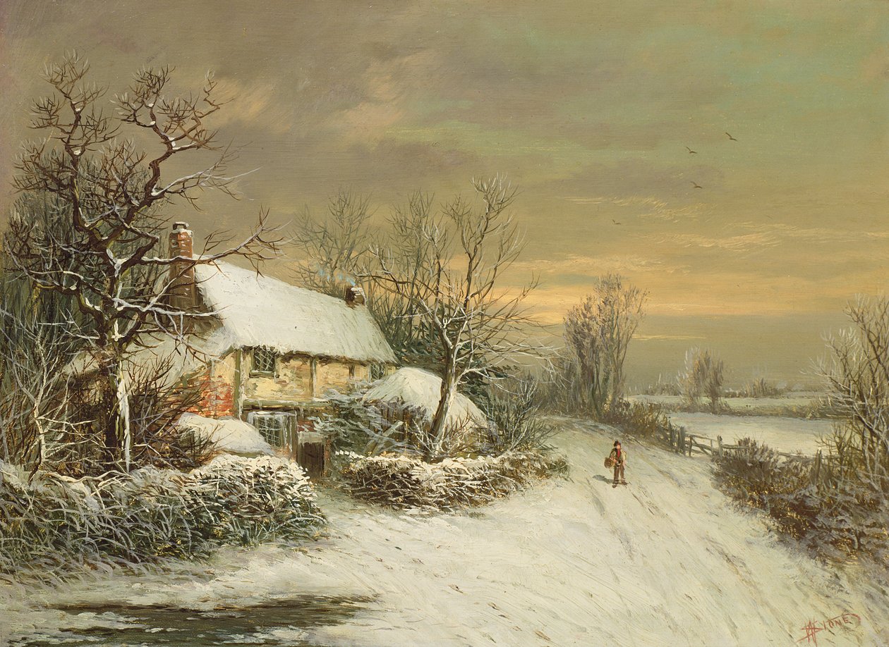Ein Cottage im Winter, 19. Jahrhundert von William Oliver Stone