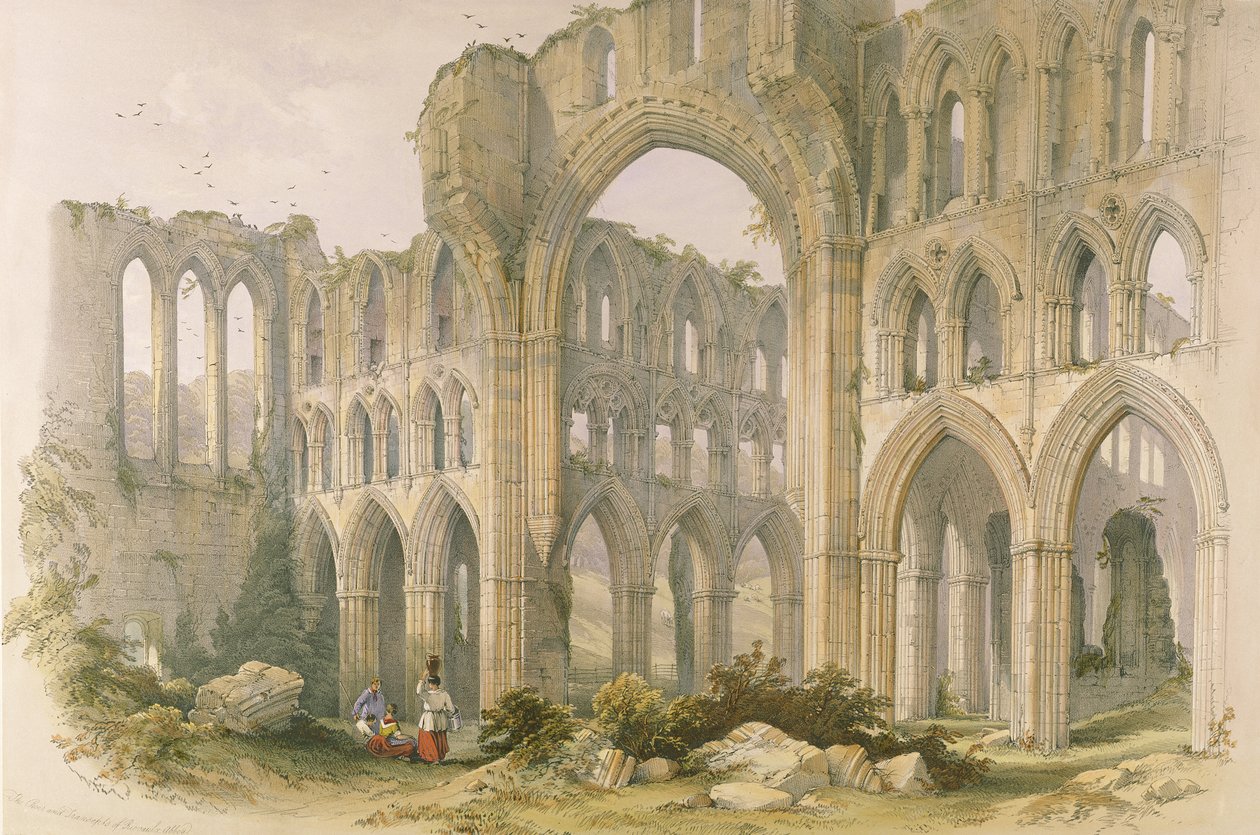 Rievaulx Abbey, das Querschiff und der Chor, aus 