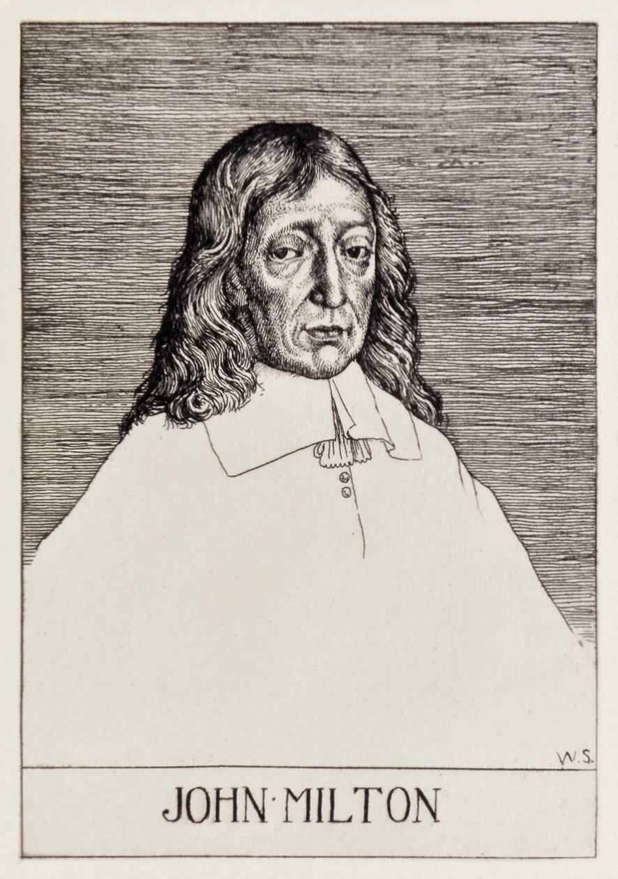 Frontispiz-Porträt von John Milton aus Das verlorene Paradies, eine Serie von 12 Illustrationen von William Strang von William Strang