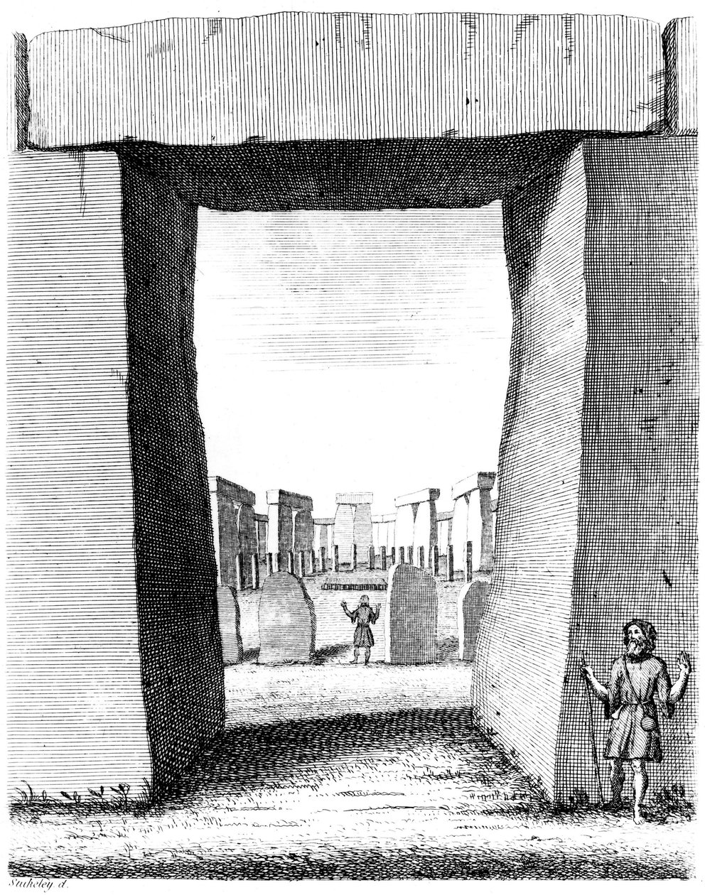 Blick durch das Trilithon von Stonehenge, 1740 von William Stukeley
