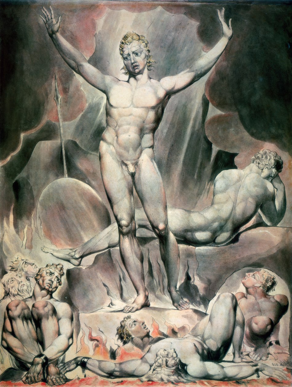 Satan weckt die rebellischen Engel, 1808 von William Blake