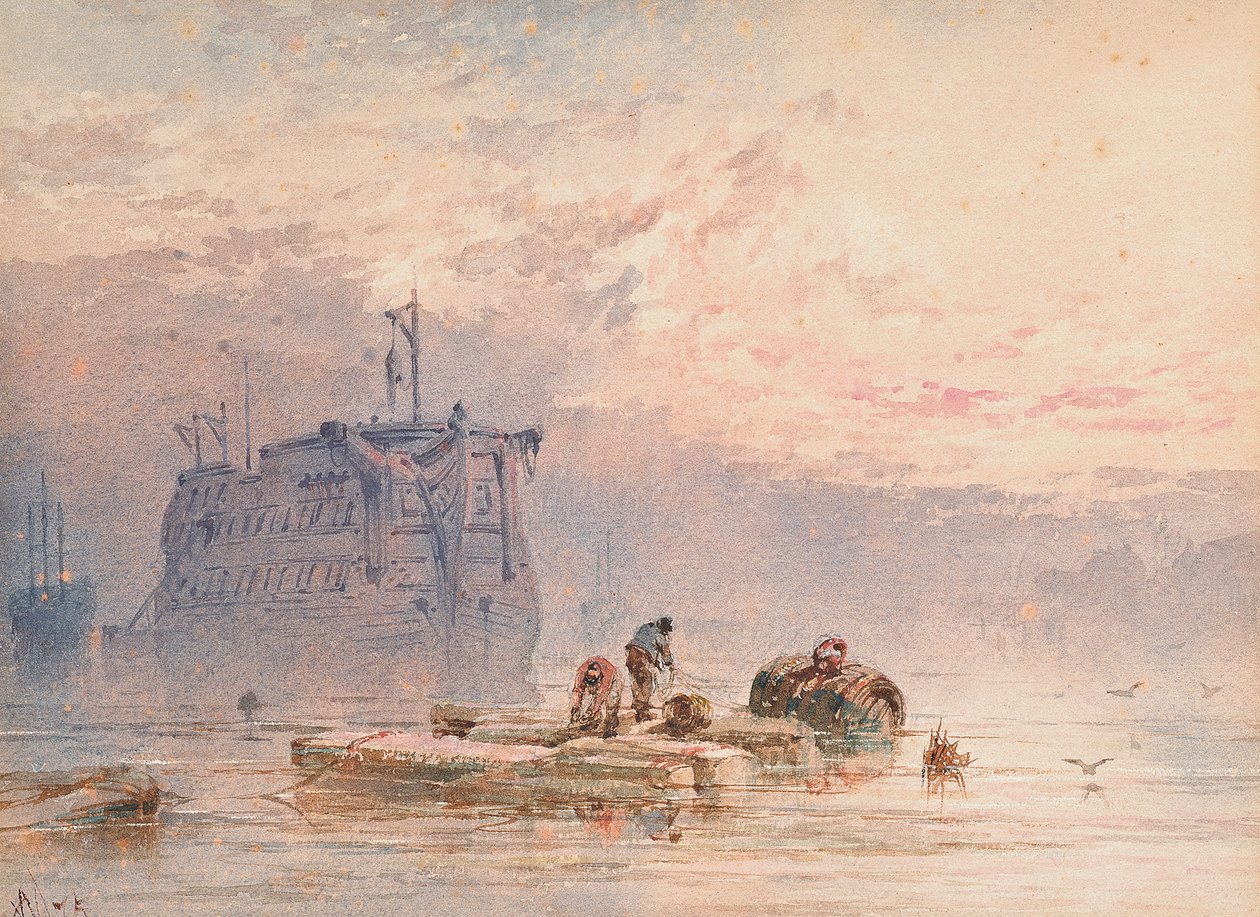 Hulks vor Anker, 1875 von William Cook of Plymouth