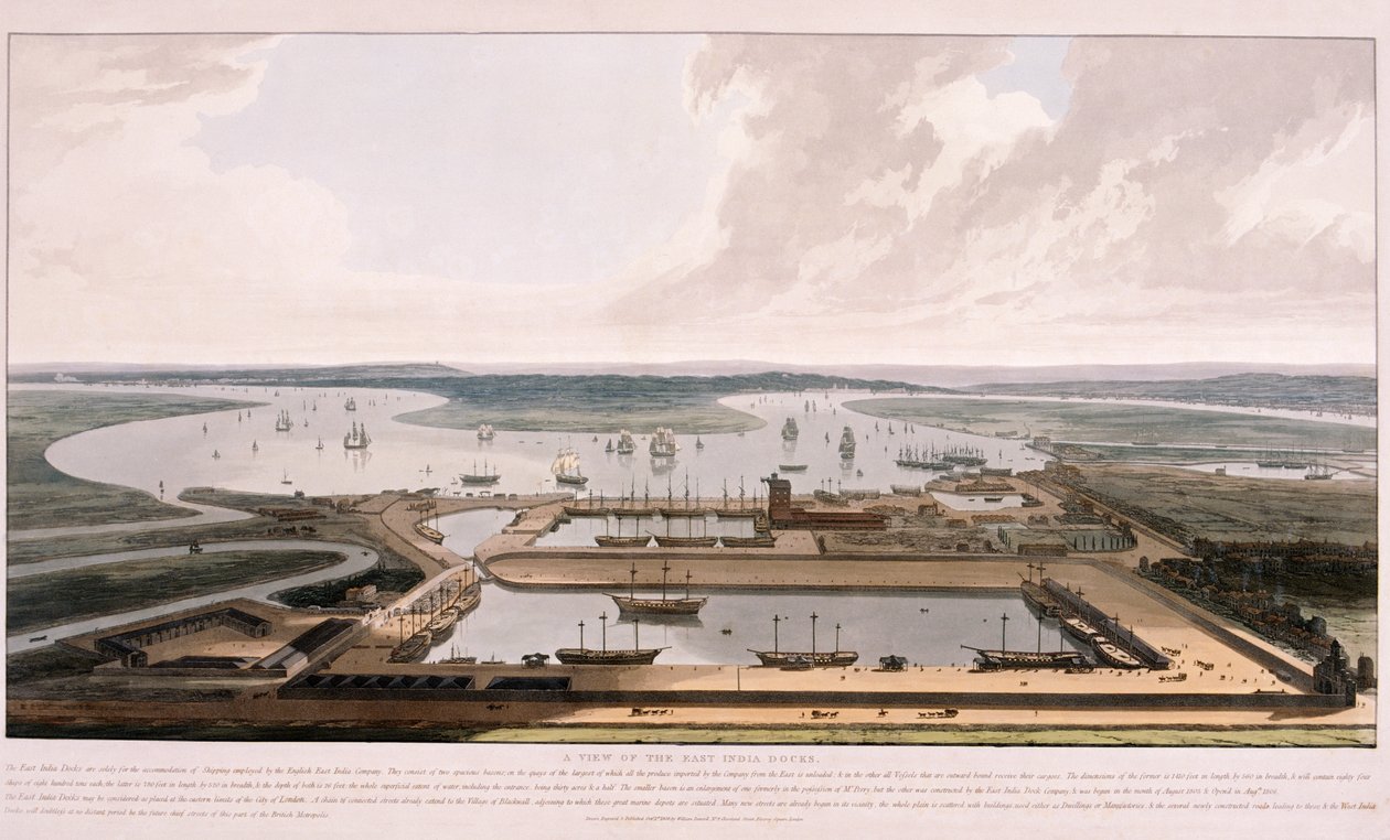 East India Docks, Poplar, London, 1808 von William Daniell