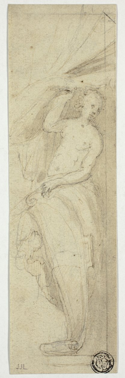 Weibliche Figur zieht Vorhang zur Seite von William Etty