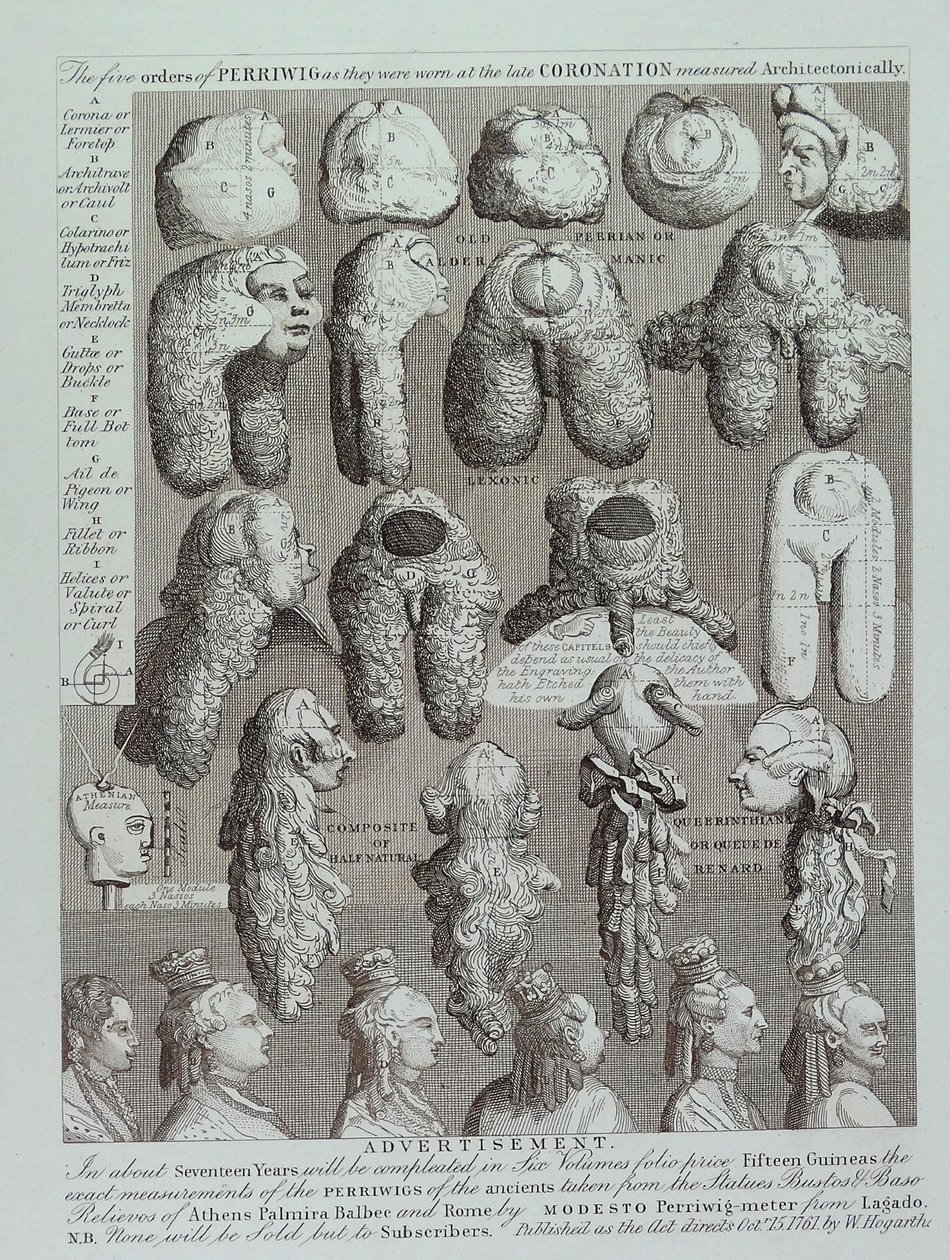 Werbung für Perücken von William Hogarth