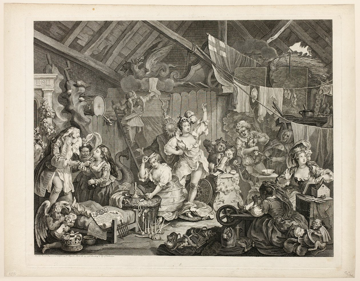 Spaziergangs-Schauspielerinnen, die sich in einer Scheune umziehen von William Hogarth