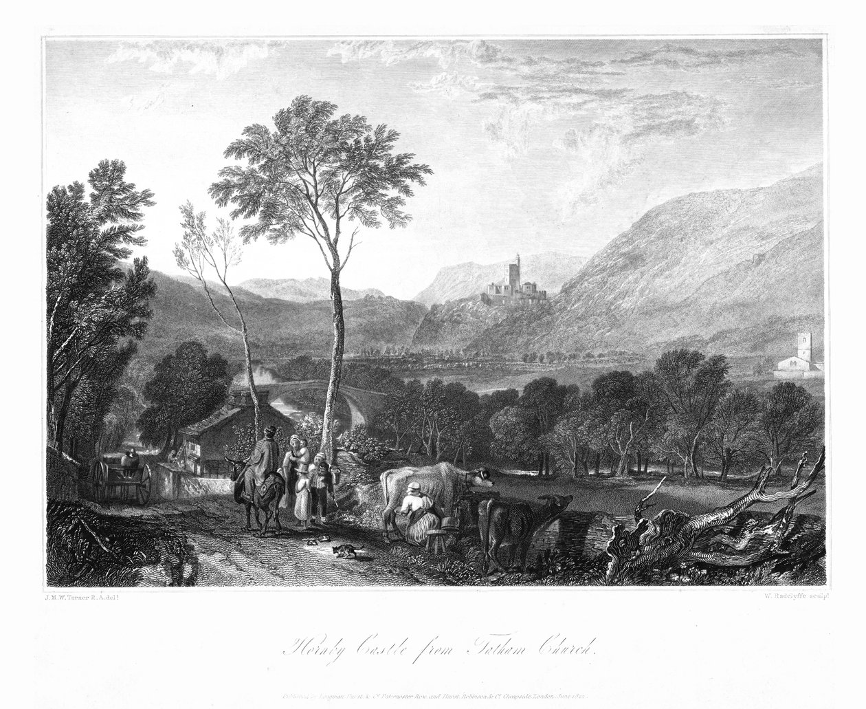 Hornby Castle von der Tatham Kirche, um 1822 von William Radclyffe