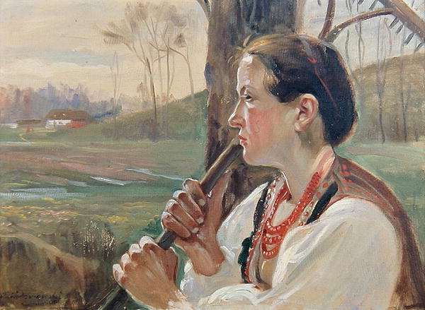 Mädchen mit Rechen, ca. 1914 von Wincenty Wodzinowsky