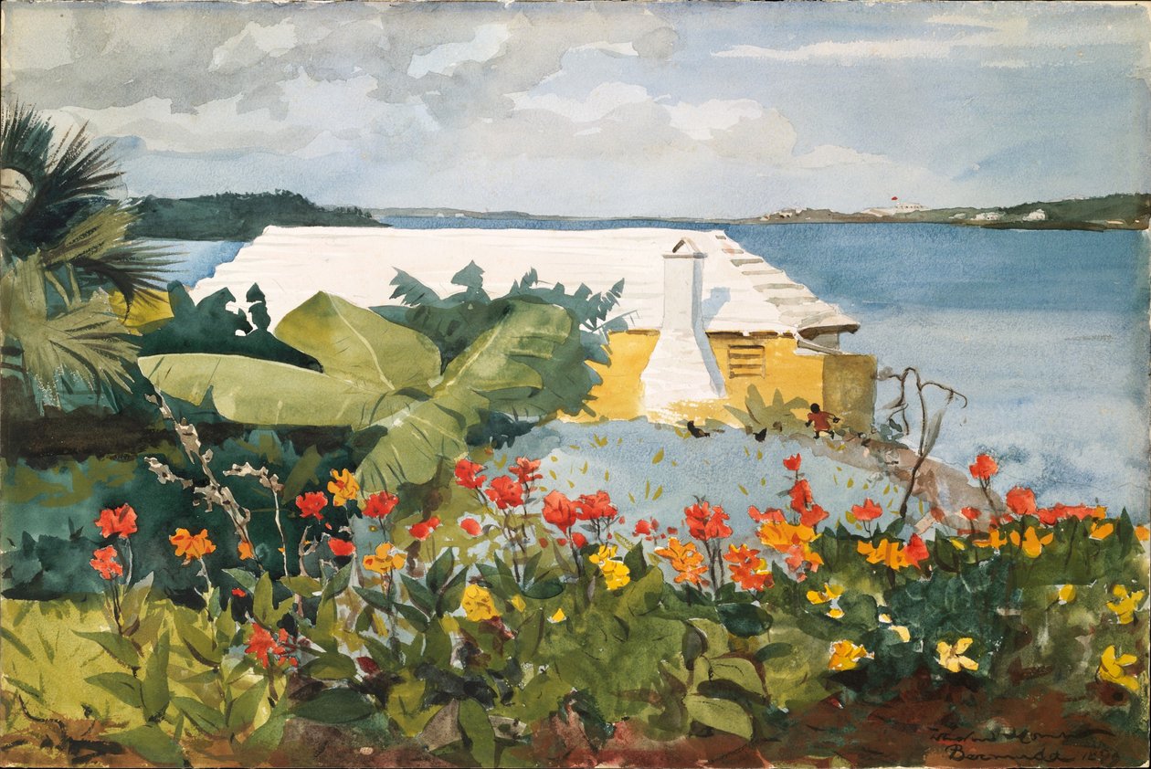 Blumengarten und Bungalow, Bermuda von Winslow Homer