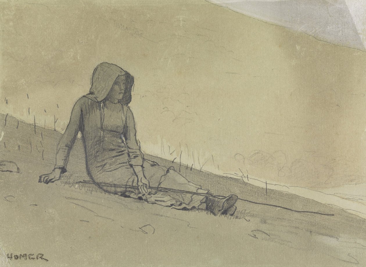Mädchen auf einem Hügel sitzend von Winslow Homer