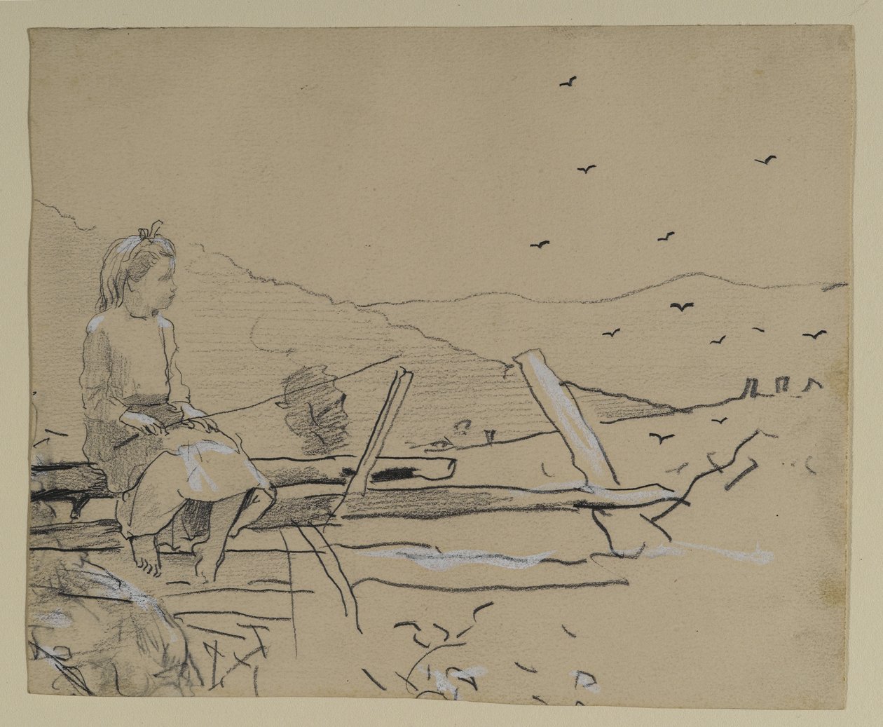 Mädchen sitzt auf einem Zaun, 1879 von Winslow Homer