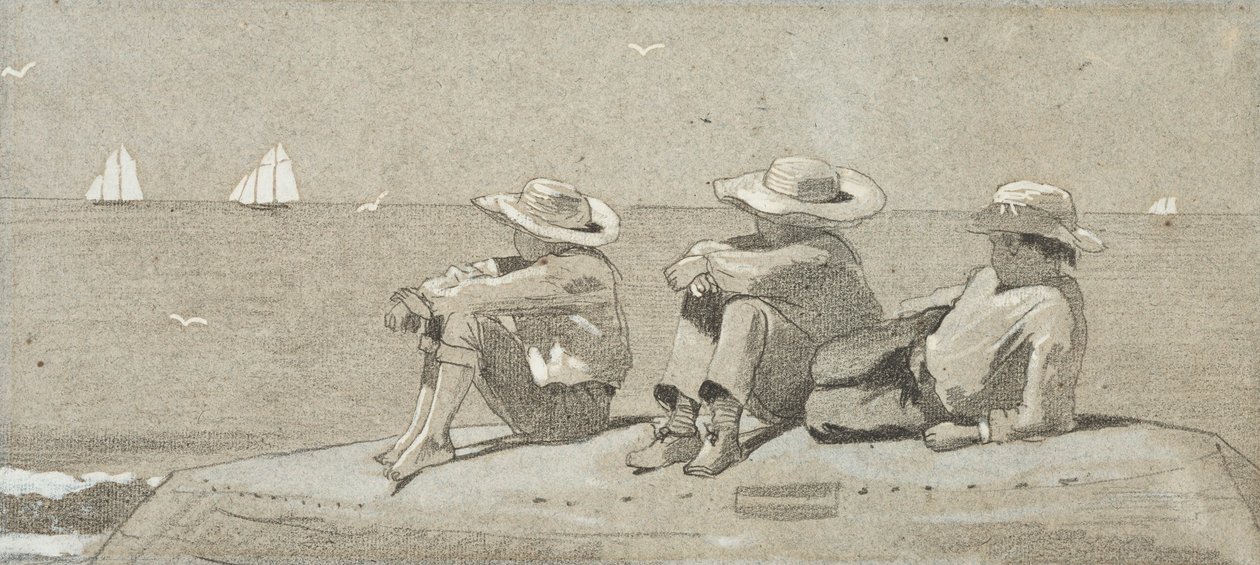 Drei Jungen auf einem gestrandeten Dory von Winslow Homer
