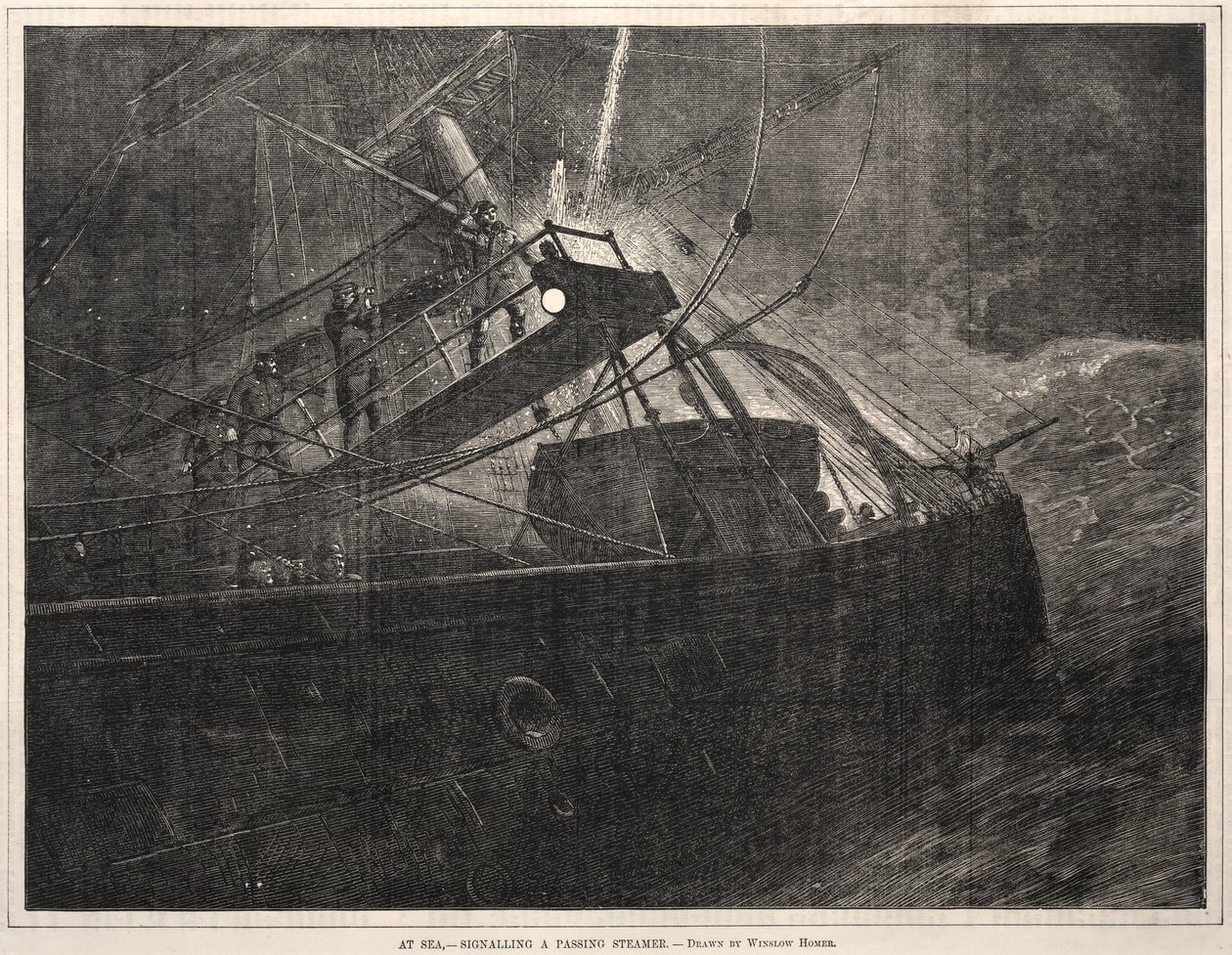 Auf See, Signalisierung eines vorbeifahrenden Dampfers von Winslow Homer