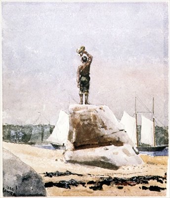 Junge, der Schoner begrüßt von Winslow Homer
