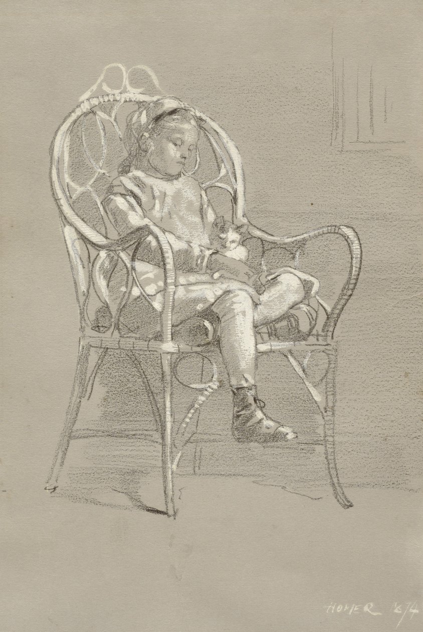 Kind sitzt in einem Korbstuhl, 1874 von Winslow Homer