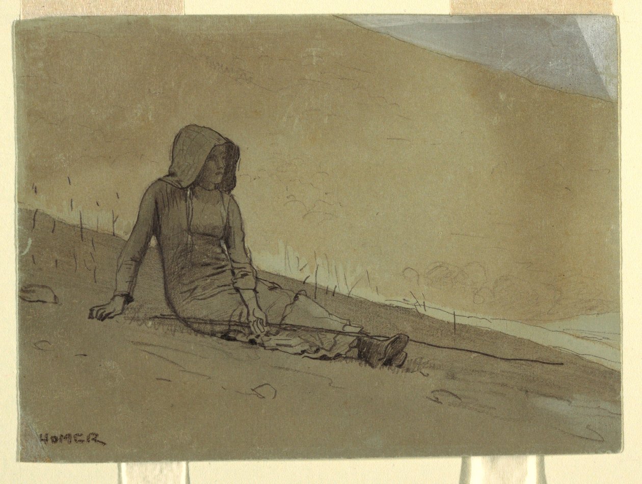 Mädchen auf einem Hügel sitzend, 1878 von Winslow Homer