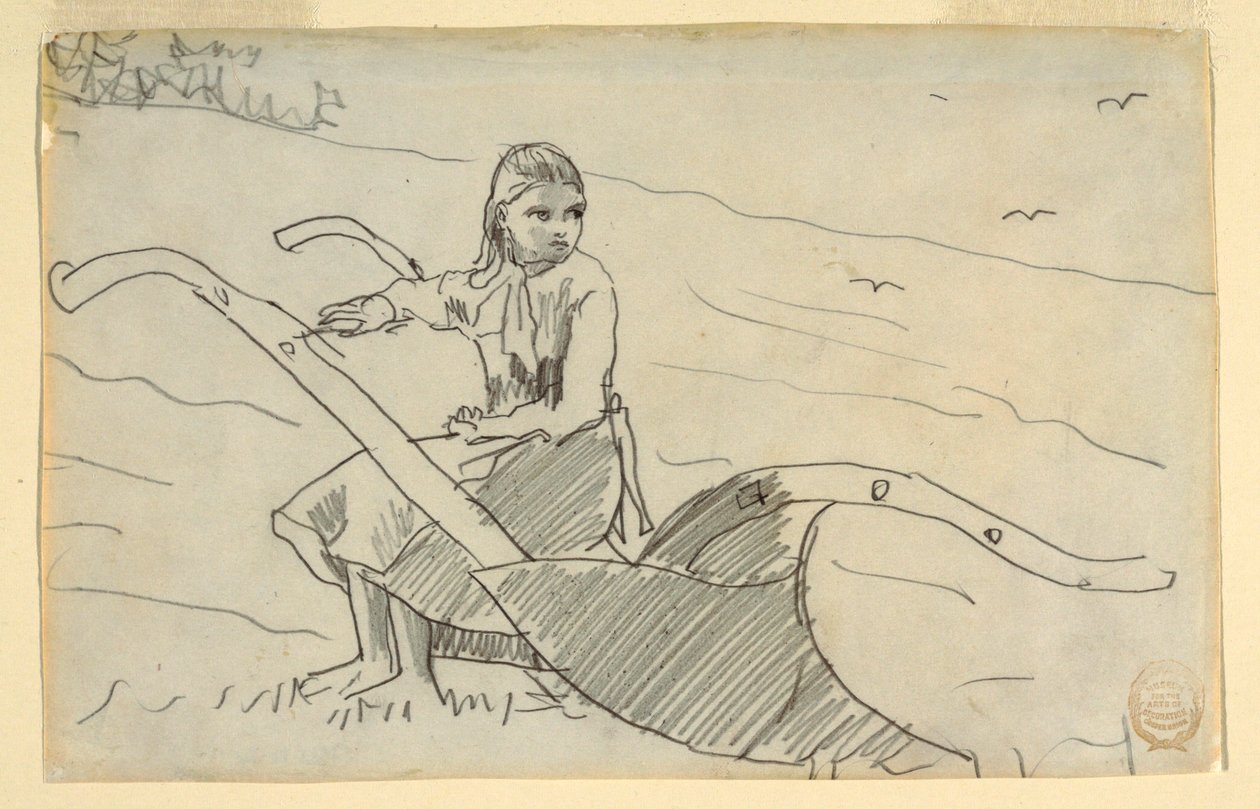 Mädchen auf einem Pflug sitzend von Winslow Homer