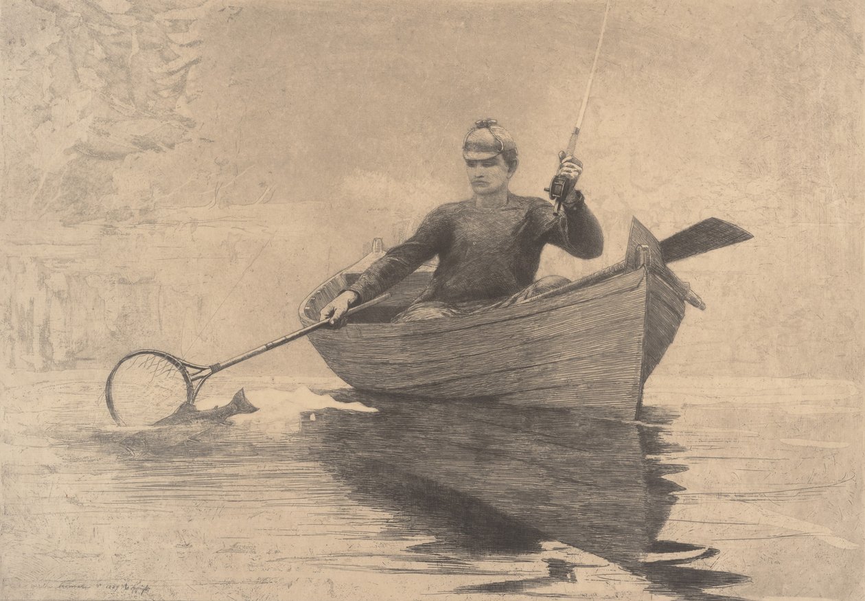 Fliegenfischen, Saranac Lake, 1889 von Winslow Homer