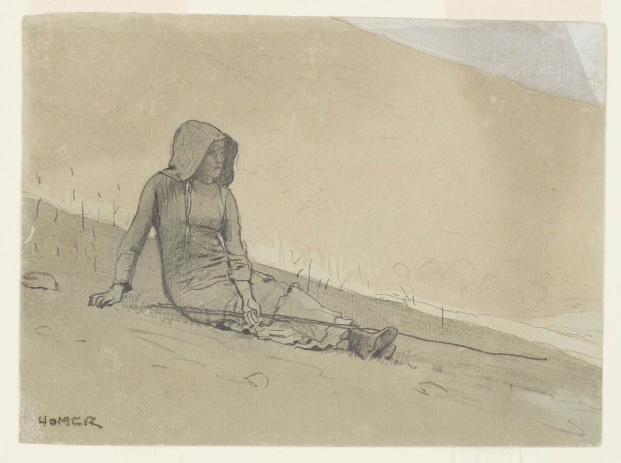 Mädchen, das auf einem Hügel sitzt von Winslow Homer
