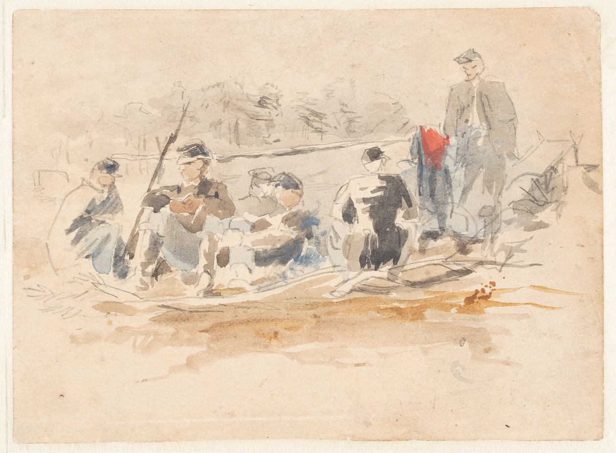 Soldaten, die in einer Gruppe sitzen von Winslow Homer