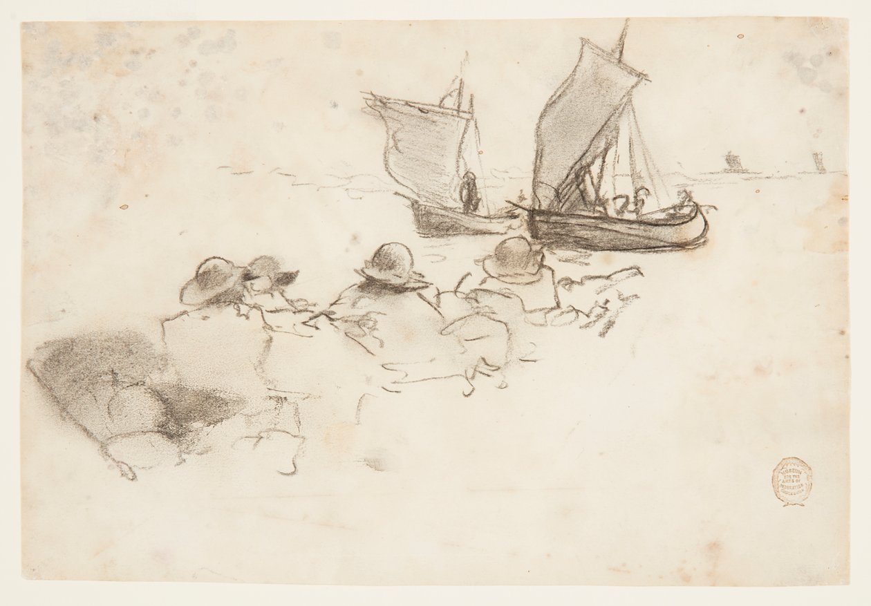 Zwei Fischerboote mit Segeln, Cullercoats, England von Winslow Homer