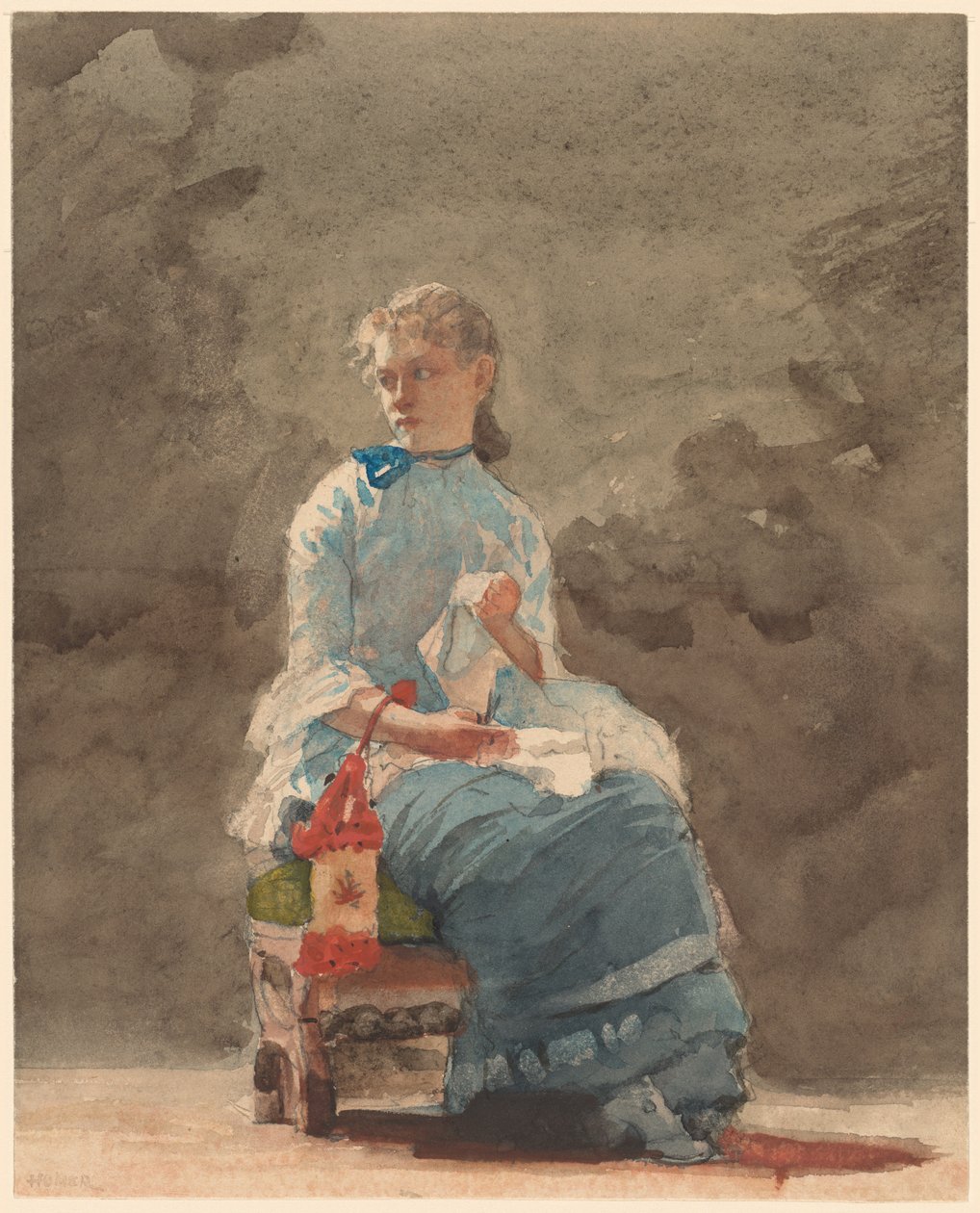 Junge Frau beim Nähen von Winslow Homer