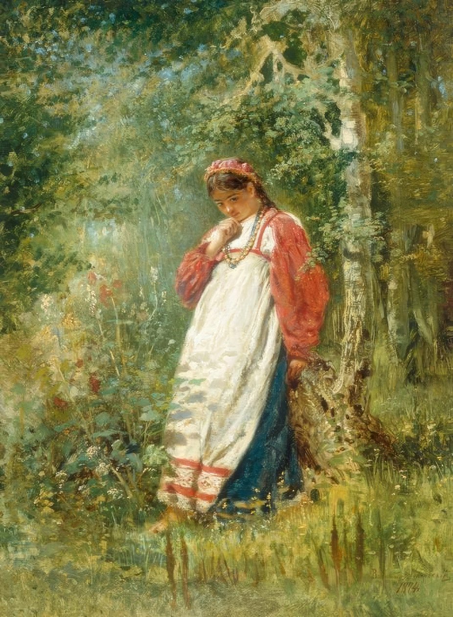 Junge Frau im Wald von Wladimir Jegorowitsch Makowski